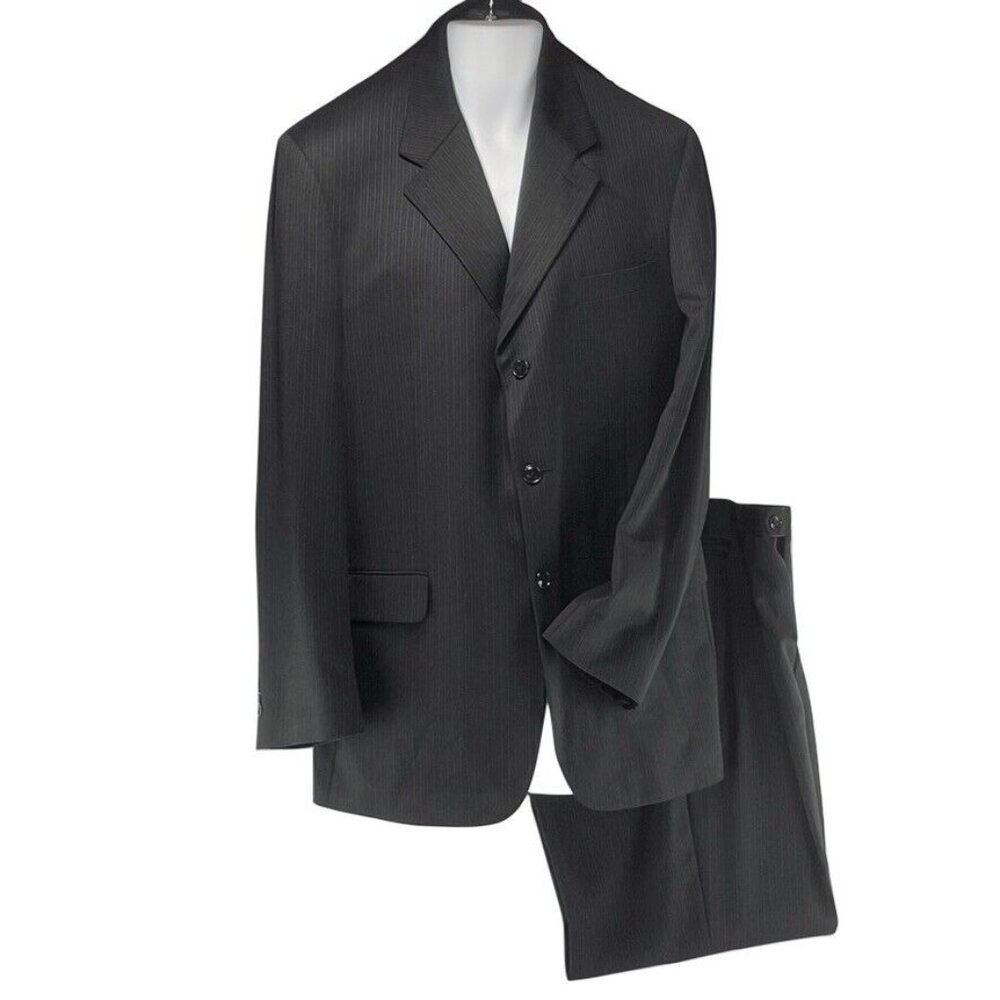 PAULO SOLARI Mens Black Pinstripe Suit Jacket & Pants Suit
